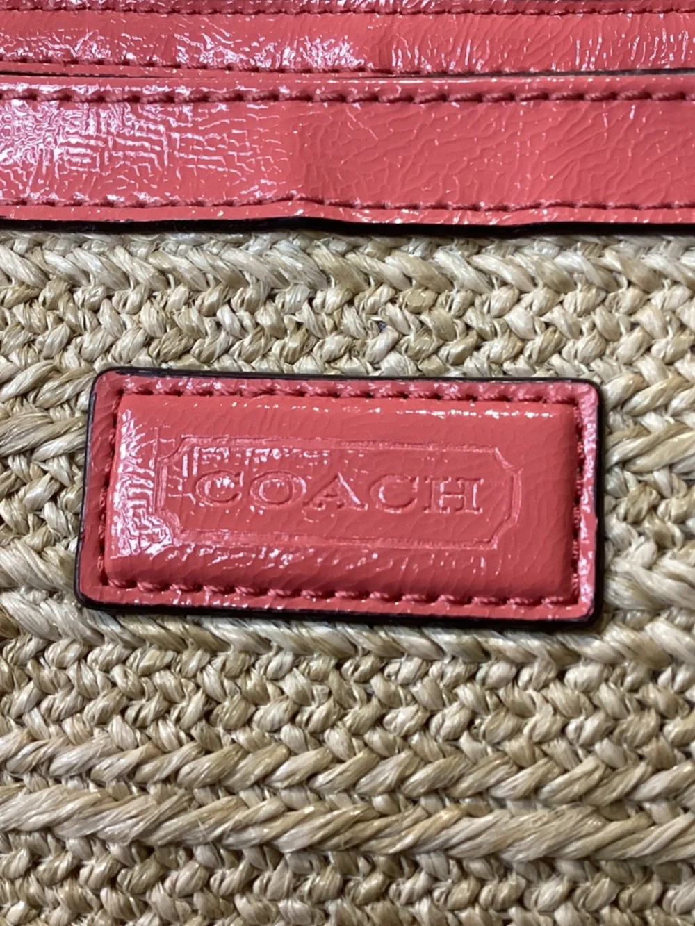 Coach Straw Floral Appliqué Tote with Coral Trim - Picture 3 of 12